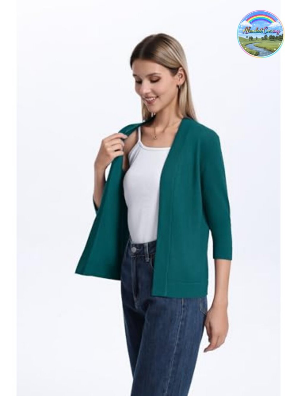 Women's 3/4 Sleeve Open Front Cropped Cardigan Shrug Lightweight L